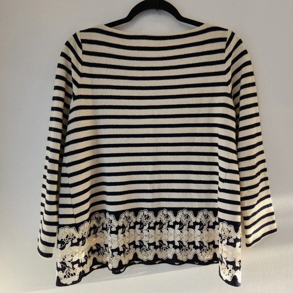 Thakoon Striped Long Sleeve Blouse Lace Trim Career Professional Women's 10 - Picture 2 of 7